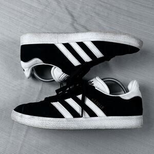 Adidas Gazelle Men's Size 9 Casual Shoes Core Black White Gold Athletic Sneakers